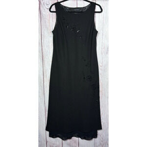 Sandra Darren Sleeveless Black Beaded Sequin Formal Cocktail Midi Dress Size 14